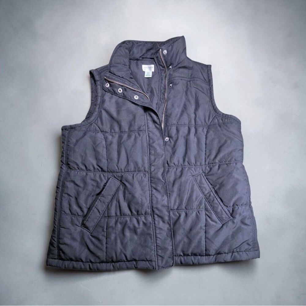 Motherhood Maternity Black Puffer Vest Zip Snap Quilted Sleeveless Size Large